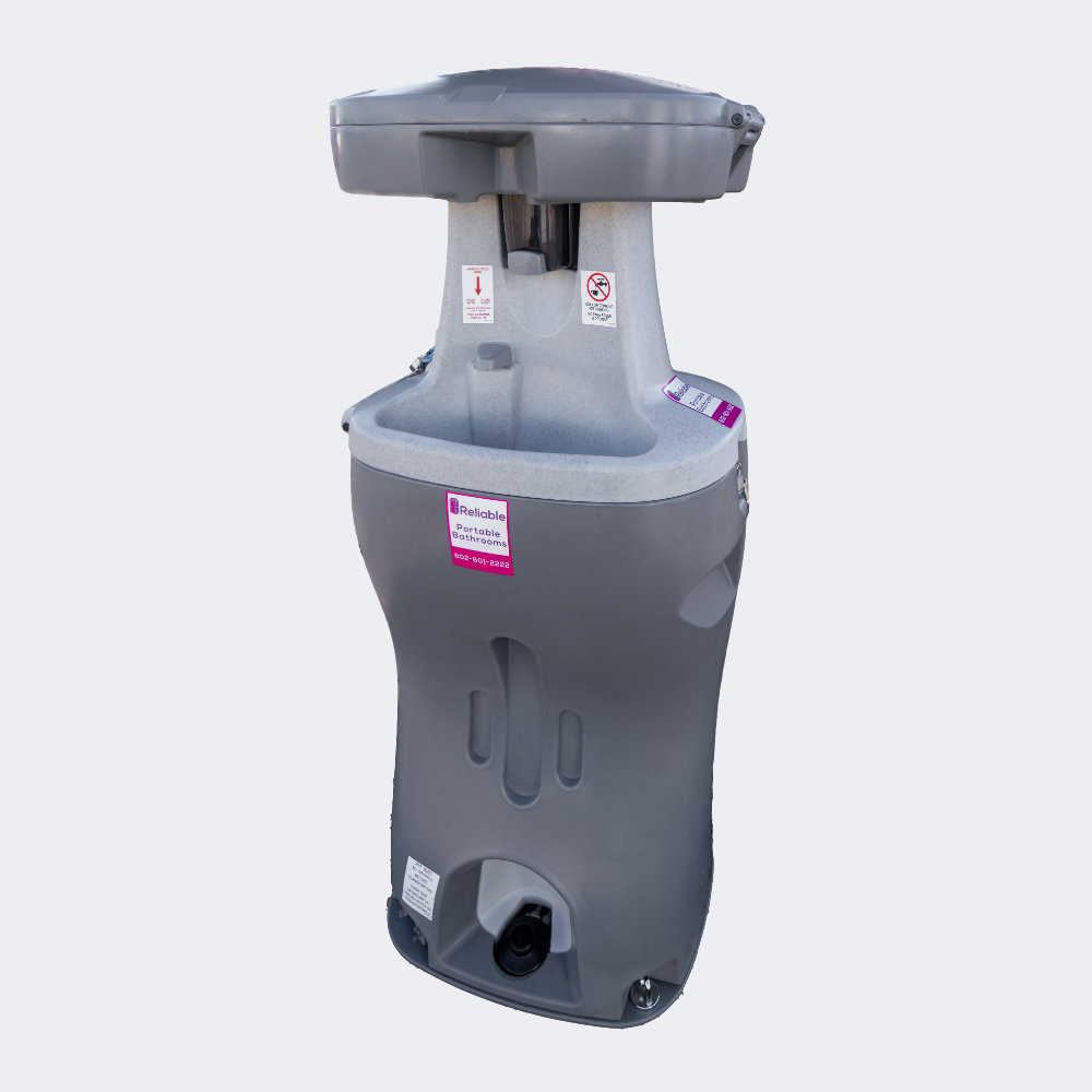 Portable rental hand washing station with soap dispenser and paper towel holder