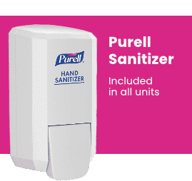 All bathroom units include Purell Sanitizer