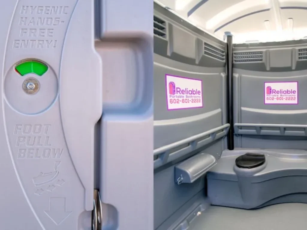 A peek inside a porta-potty from Reliable Portable Bathrooms